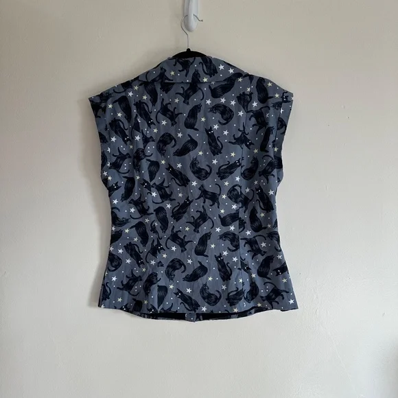 Magnolia Place Retro Black Cat Star Print Button Down Top/Vest, NWT - Picture 5 of 7